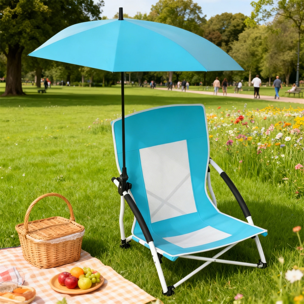 Beach Umbrella Chair For Adults With Adjustable Parasol UPF50+ Sun Tear-proof 600D Oxford Fabric 360° Adjustable Tilt_voghion.com